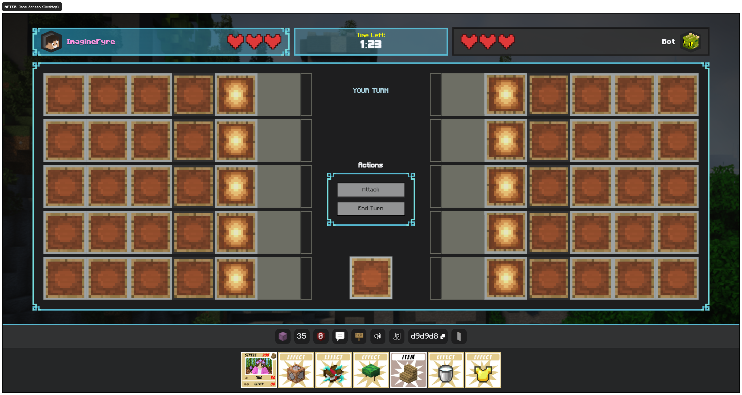 A look at the HC-TCG Game Screen after my rework on desktop.