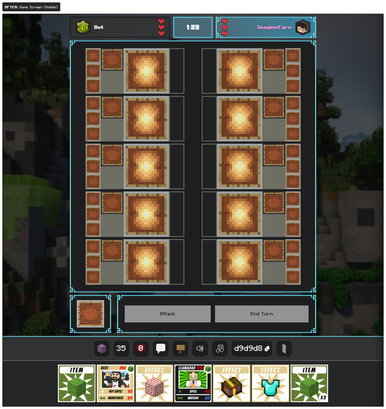 A look at the HC-TCG Game Screen before my rework on mobile.